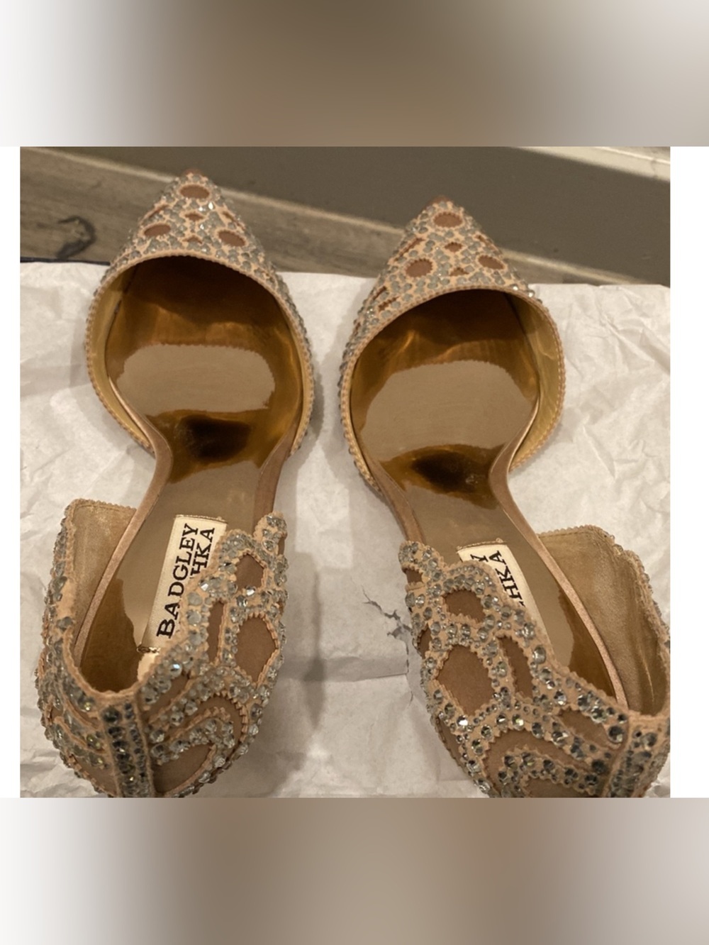 Badgley Mischka Nude Crystal Embellished Pointed Toe Heels - Picture 10 of 11